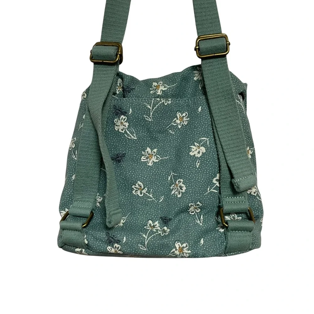 FatFace Green Haze Floral Bee Canvas Mini Backpack Rucksack 100% cotton